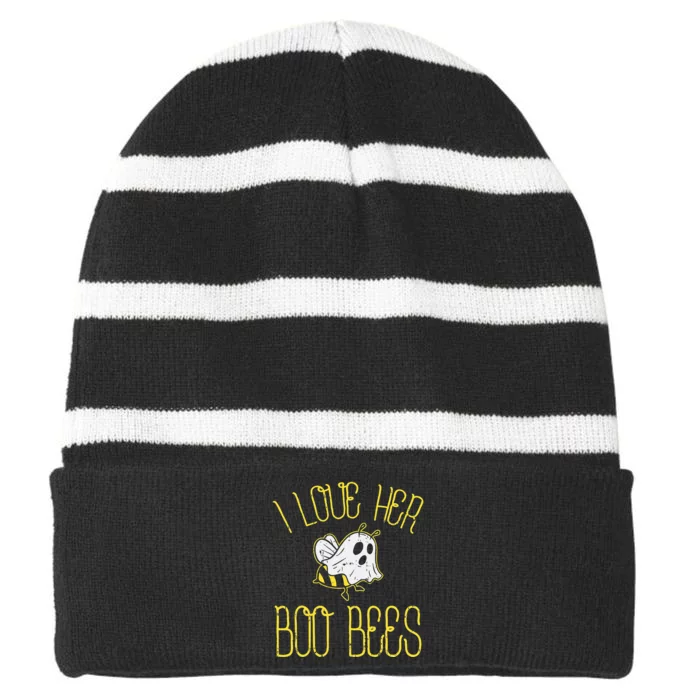 I Love Her Boo Bees Couples Halloween Striped Beanie with Solid Band