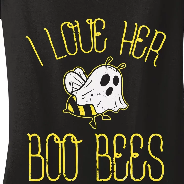 I Love Her Boo Bees Couples Halloween Women's V-Neck T-Shirt