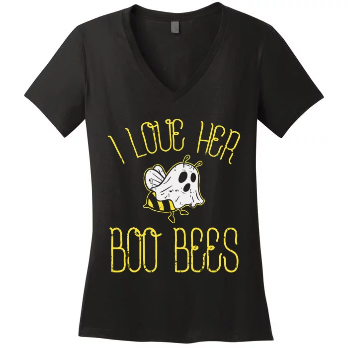 I Love Her Boo Bees Couples Halloween Women's V-Neck T-Shirt