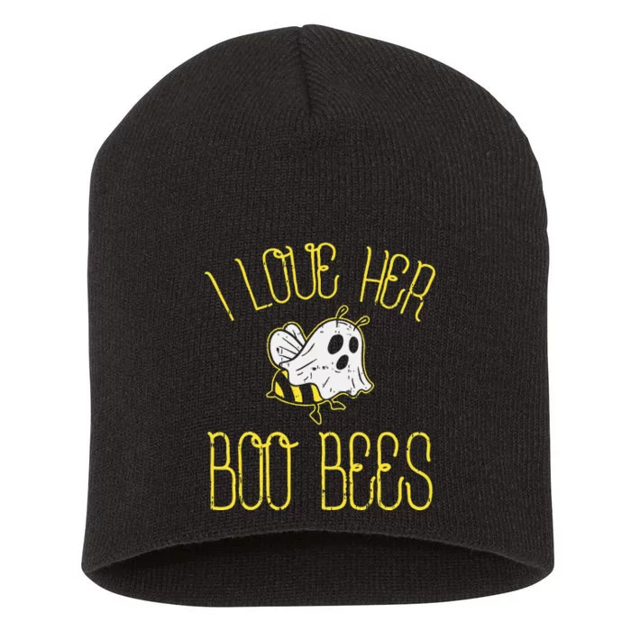 I Love Her Boo Bees Couples Halloween Short Acrylic Beanie