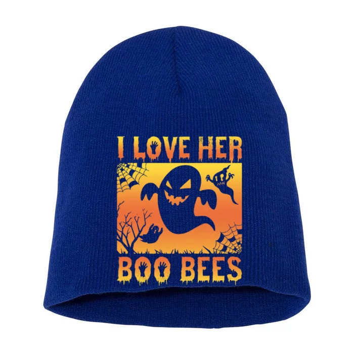 I Love Her Boo Bees Ghost Halloween Gift Short Acrylic Beanie