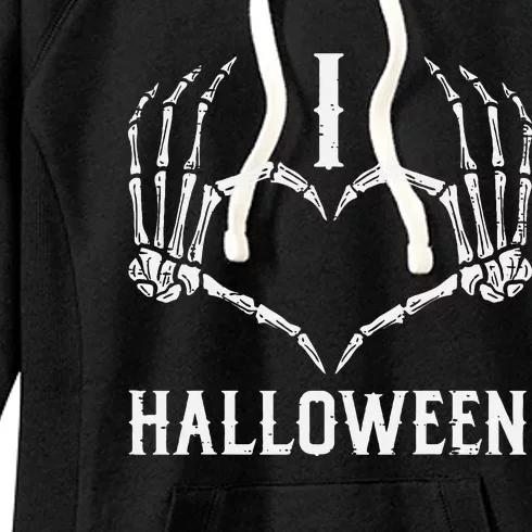 I Love Halloween Skeleton Hands Heart Cute Women's Fleece Hoodie