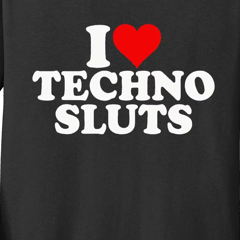 I Love Heart Techno Sluts Edm Music Kids Long Sleeve Shirt