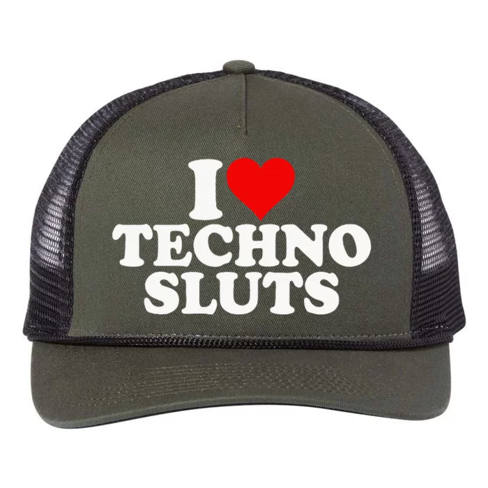 I Love Heart Techno Sluts Edm Music Retro Rope Trucker Hat Cap