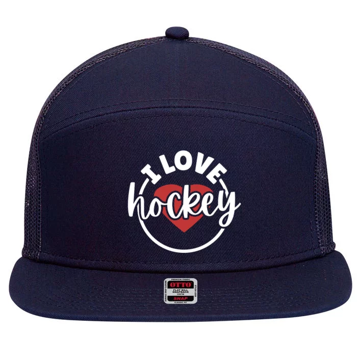 I Love Hockey Cool Gift 7 Panel Mesh Trucker Snapback Hat