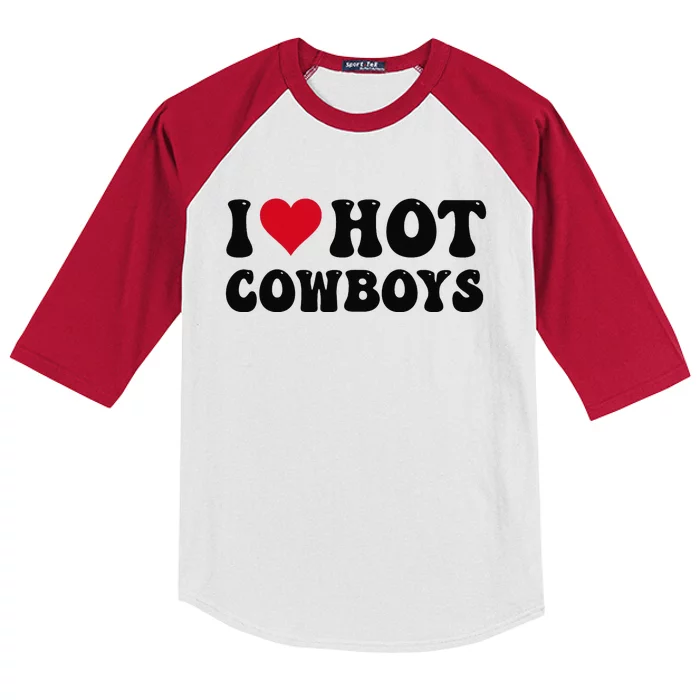 I Love Hot Cowboys I Heart Cow Funny Country Western Kids Colorblock Raglan Jersey