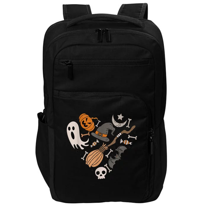 I Love Halloween Retro Spooky Heart Cute Ghost Witches Broom Impact Tech Backpack