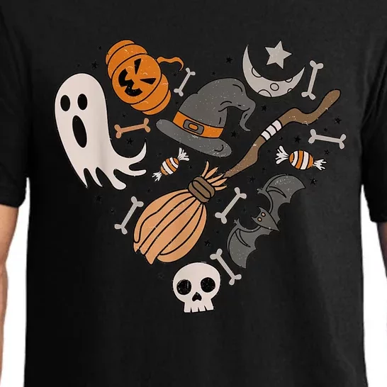 I Love Halloween Retro Spooky Heart Cute Ghost Witches Broom Pajama Set