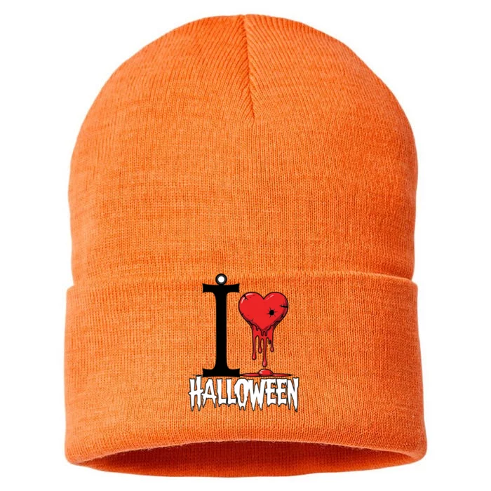 I Love Halloween Creepy Heart Retro Spooky Sustainable Knit Beanie