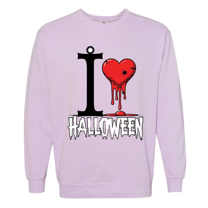 I Love Halloween Creepy Heart Retro Spooky Garment-Dyed Sweatshirt