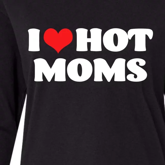 I Love Hot Moms Tshirt Funny Red Heart Love Moms Womens Cotton Relaxed Long Sleeve T-Shirt