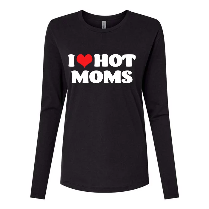 I Love Hot Moms Tshirt Funny Red Heart Love Moms Womens Cotton Relaxed Long Sleeve T-Shirt