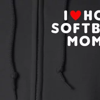 I Love Hot Softball Moms Funny Red Heart Full Zip Hoodie