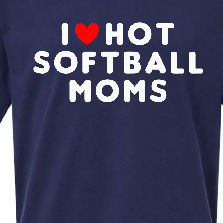 I Love Hot Softball Moms Funny Red Heart Sueded Cloud Jersey T-Shirt