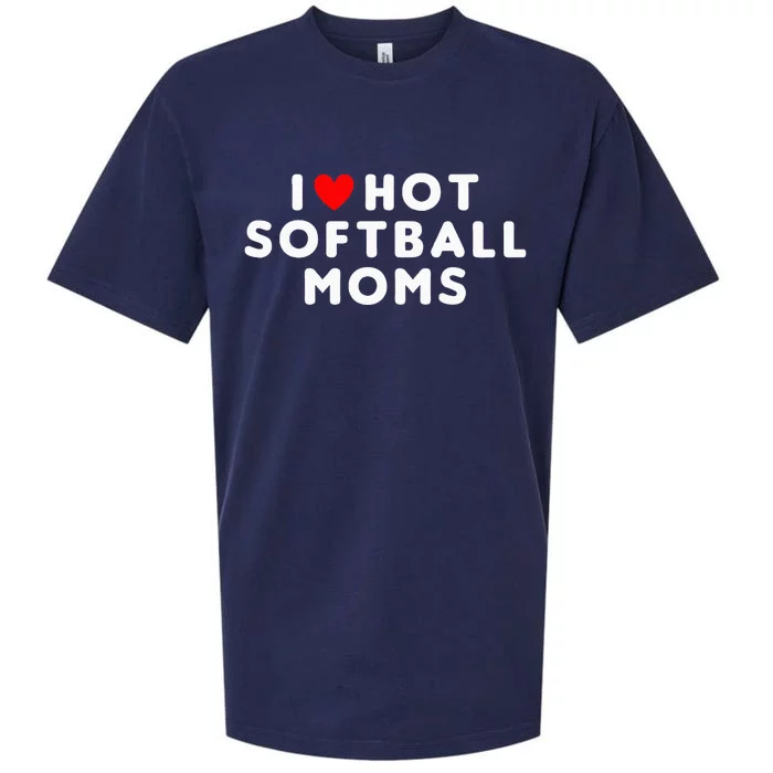 I Love Hot Softball Moms Funny Red Heart Sueded Cloud Jersey T-Shirt