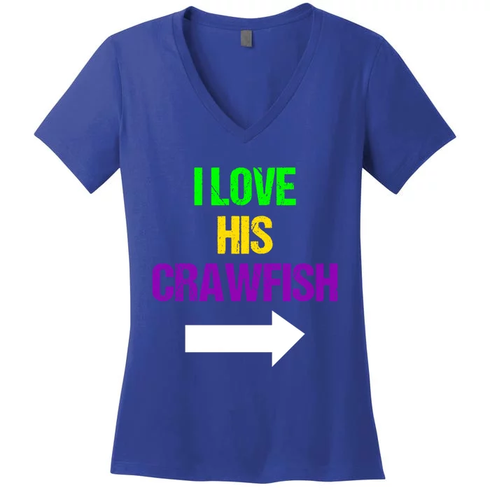 I Love His Crawfish Mardi Gras Funny Masquerade Party Couple Funny Gift Women's V-Neck T-Shirt