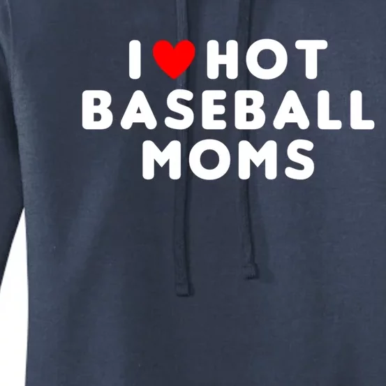 I Love Hot Baseball Moms Funny Red Heart Gift Women's Pullover Hoodie