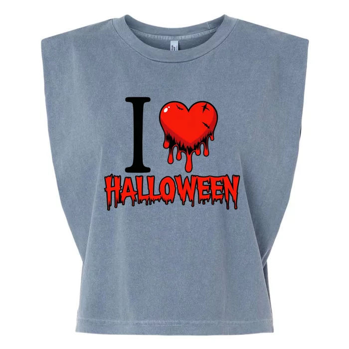 I Love Halloween Creepy Heart Retro Spooky Garment-Dyed Women's Muscle Tee