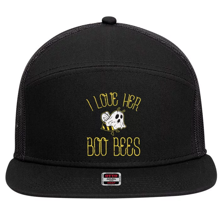 I Love Her Boo Bees Couples Halloween Adult Costume His Men 7 Panel Mesh Trucker Snapback Hat