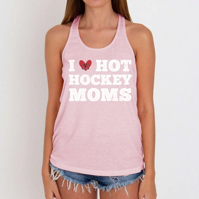 I Love Hot Hockey Moms Funny Vintage Distressed Cute Heart Gift Women's Knotted Racerback Tank