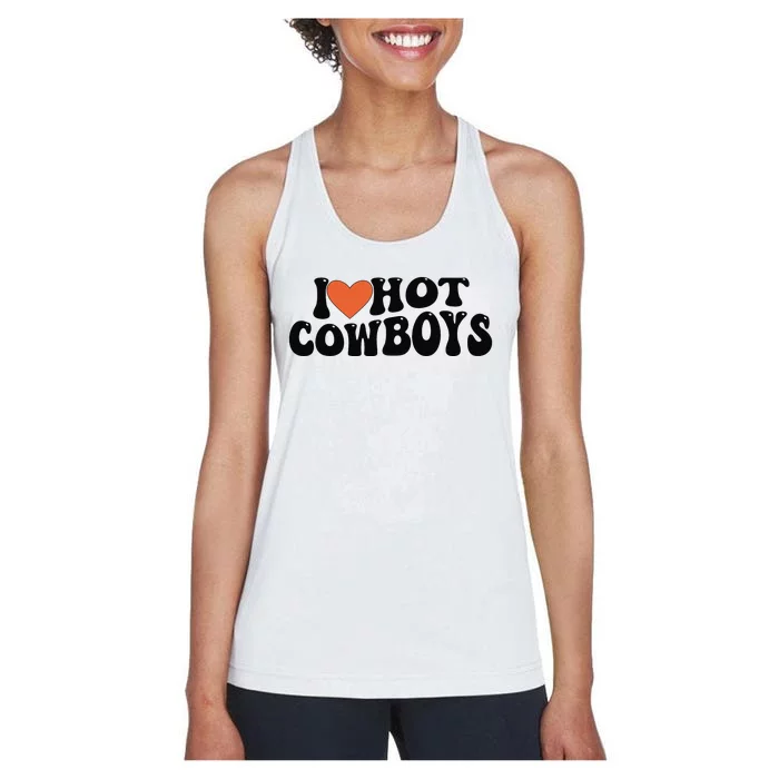 I Love Hot Cowboys Groovy Retro I Love Cowboys Women's Racerback Tank