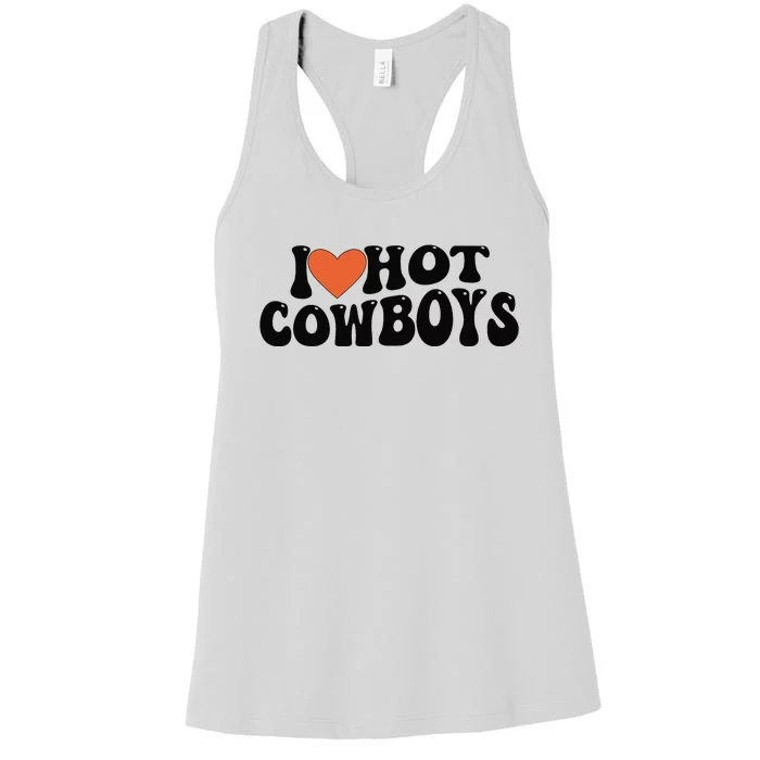 I Love Hot Cowboys Groovy Retro I Love Cowboys Women's Racerback Tank