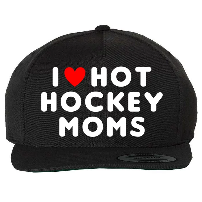 I Love Hot Hockey Moms Funny Red Heart Gift Wool Snapback Cap