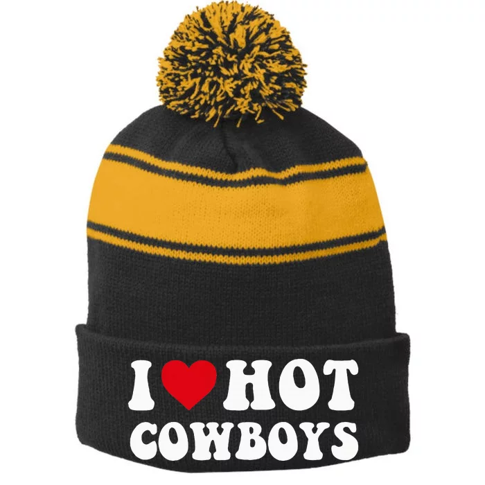 I Love Hot Cow I Heart Cow Funny Country Western Stripe Pom Pom Beanie