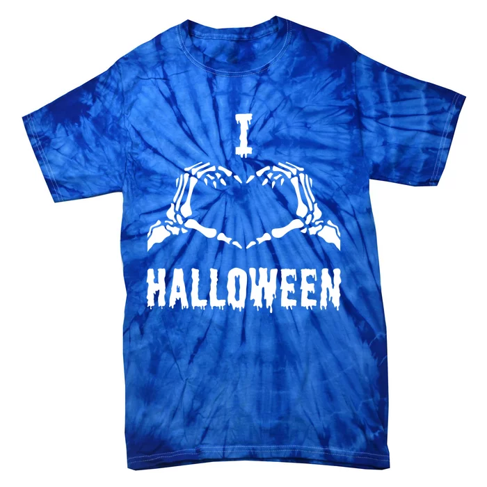 I Love Halloween Skeleton Heart Hands Cool Gift Tie-Dye T-Shirt