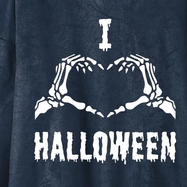 I Love Halloween Skeleton Heart Hands Cool Gift Hooded Wearable Blanket