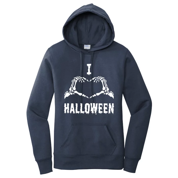 I Love Halloween Skeleton Heart Hands Cool Gift Women's Pullover Hoodie