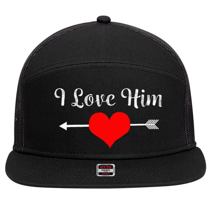 I Love Him 7 Panel Mesh Trucker Snapback Hat