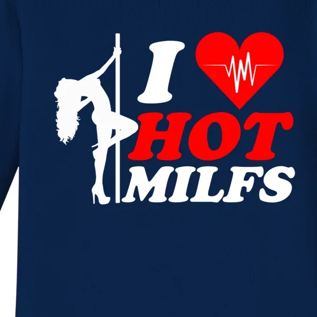 I Love Hot Milfs Funny Red Heart Love Milfs Hot Mom Hunter Funny Gift Baby Long Sleeve Bodysuit