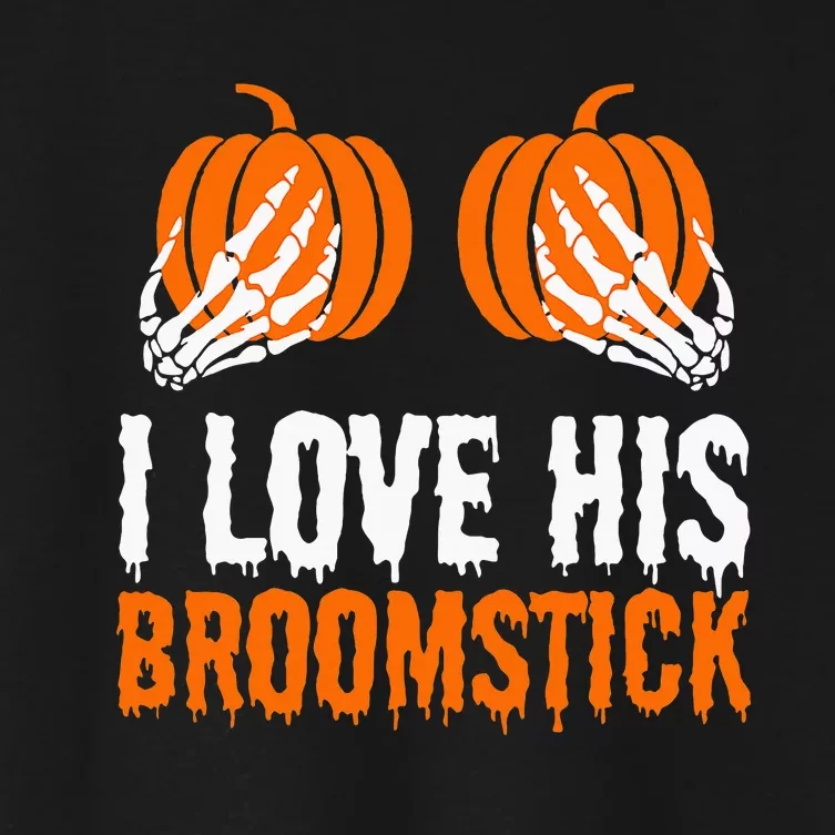 I Love His Broomstick I Love Her Pumpkins Halloween Couples Women's Crop Top Tee