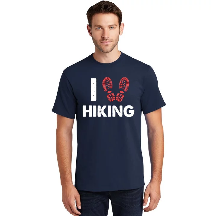 I Love Hiking Boots Heart Gift For Hikers Campers Walkers Tall T-Shirt