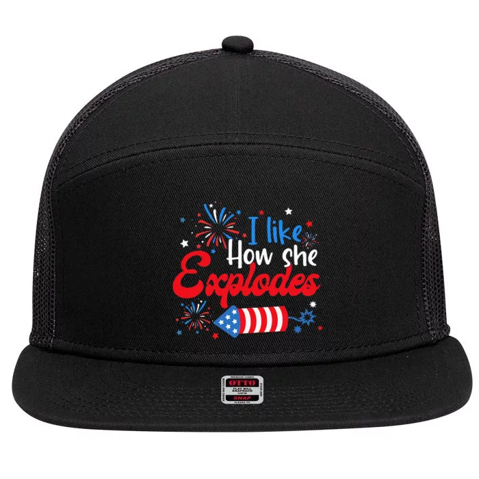 I Like How She Explodes Fireworks 7 Panel Mesh Trucker Snapback Hat