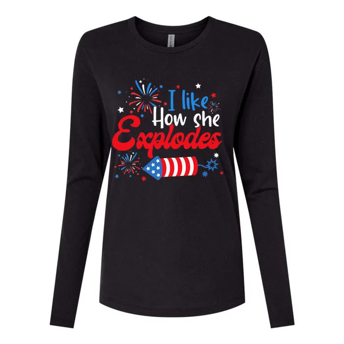 I Like How She Explodes Fireworks Womens Cotton Relaxed Long Sleeve T-Shirt