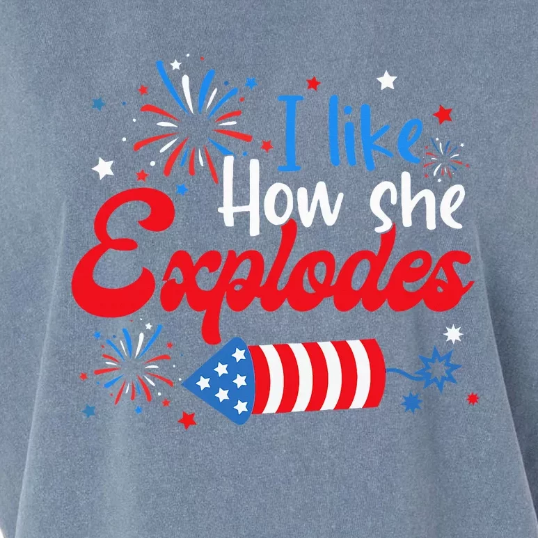 I Like How She Explodes Fireworks Garment-Dyed Women's Muscle Tee