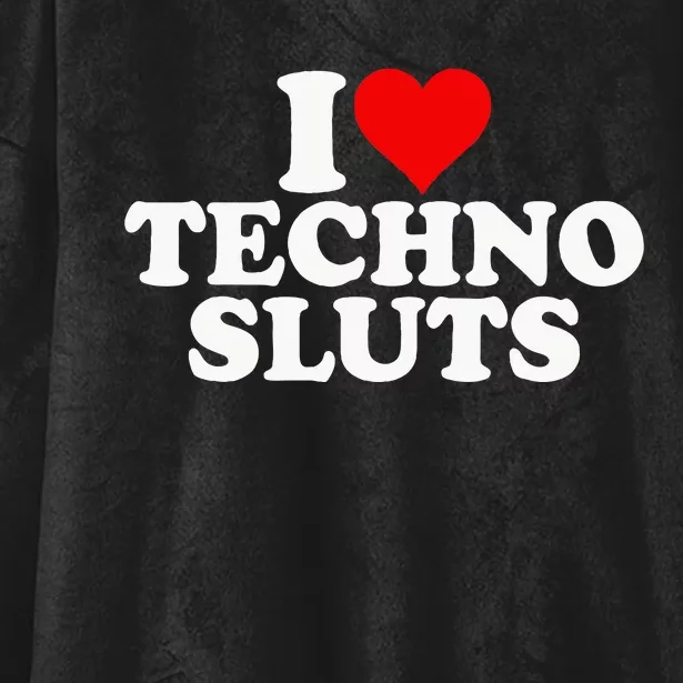 I Love Heart Techno Sluts Edm Music Hooded Wearable Blanket