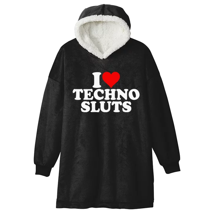 I Love Heart Techno Sluts Edm Music Hooded Wearable Blanket