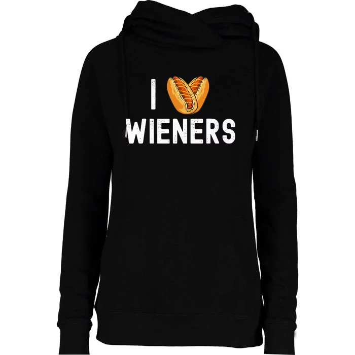 I Love Heart Wieners Funny Hot Dog Cookout Womens Funnel Neck Pullover Hood