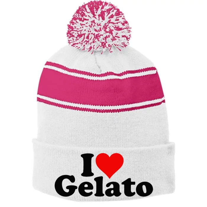 I Love Heart Gelato Ice Cream Stripe Pom Pom Beanie