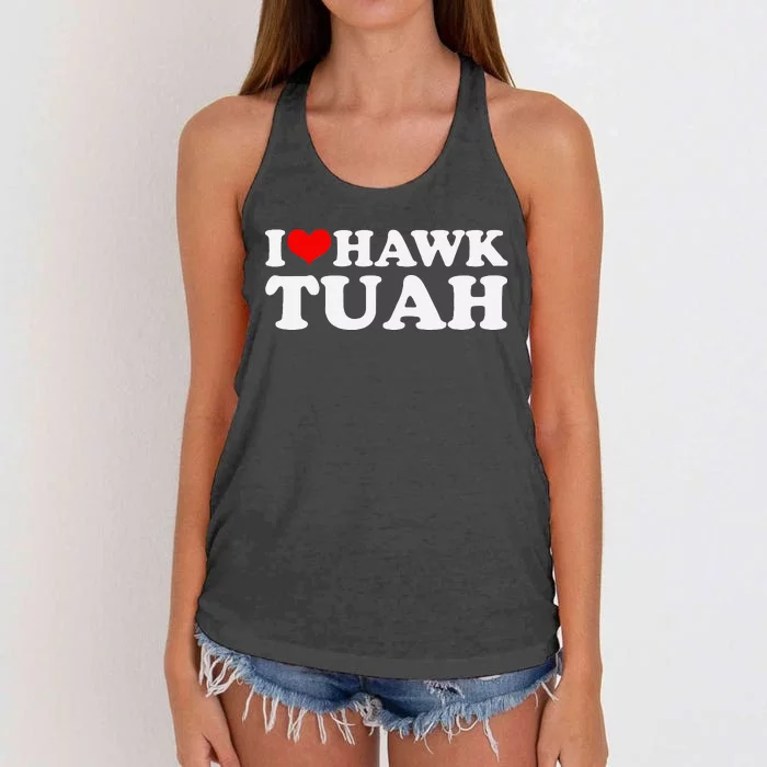 I Love Hawk Tuah Funny Quote Design Women's Knotted Racerback Tank