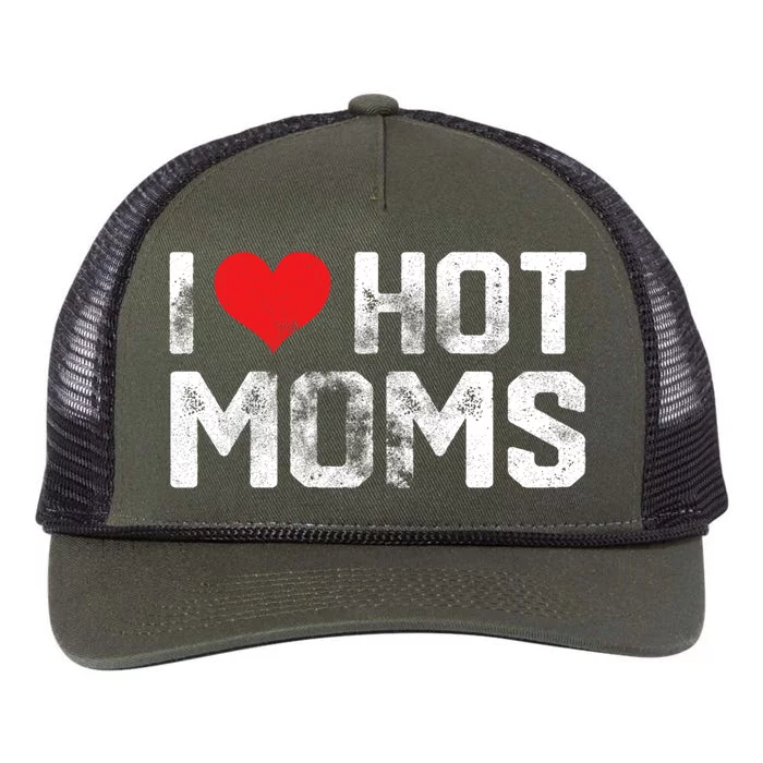 I Love Hot Moms Distressed Retro Vintage Design Gift Retro Rope Trucker Hat Cap