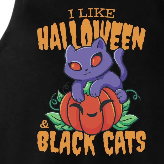 I Like Halloween And Black Cats Ladies Tri-Blend Wicking Tank