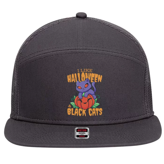 I Like Halloween And Black Cats 7 Panel Mesh Trucker Snapback Hat