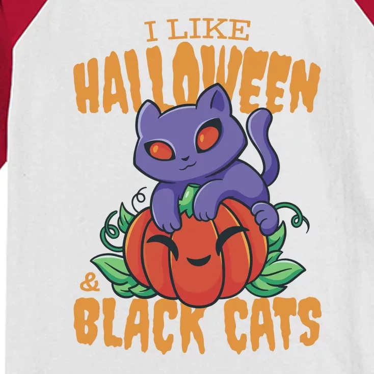 I Like Halloween And Black Cats Kids Colorblock Raglan Jersey