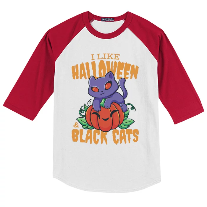 I Like Halloween And Black Cats Kids Colorblock Raglan Jersey