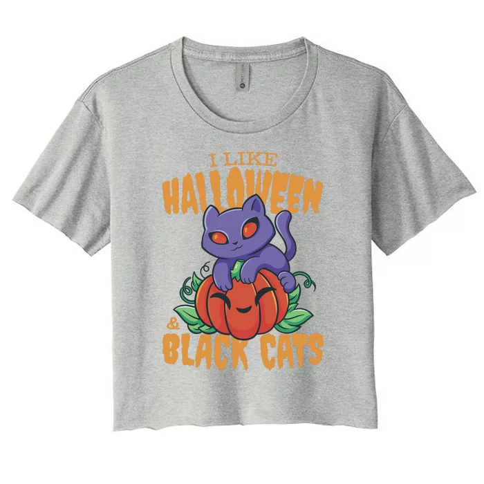 I Like Halloween And Black Cats Women's Crop Top Tee