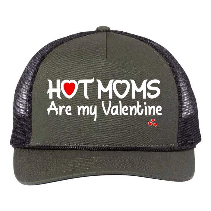 I Love Hot Moms Are My Valentine Funny Red Heart Love Moms Gift Retro Rope Trucker Hat Cap